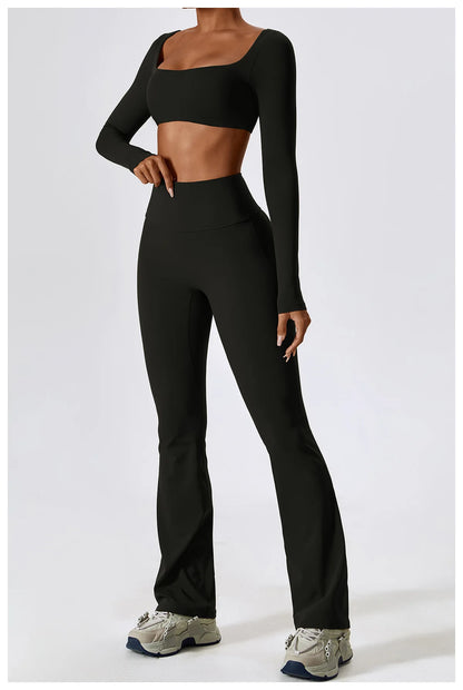 Women’s Seamless Activewear Set – Long Sleeve Crop Top & Sculpting Gym Leggings (2PCS)