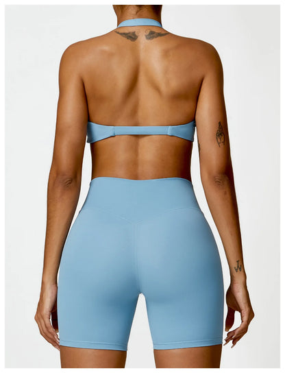 SculptFit Halter Sports Bra – Open Back Push-Up Gym Top