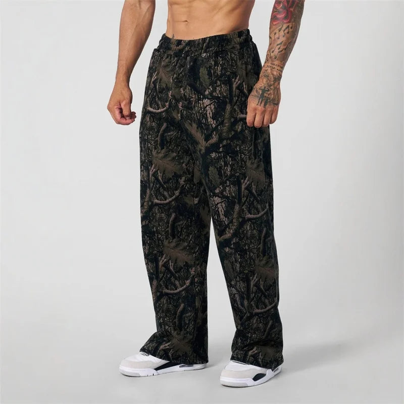 Loose Large size men sweatpants spring autumn Straight Casual Pants Men Camouflage Wide Leg Pants Breathable camouflage trousers