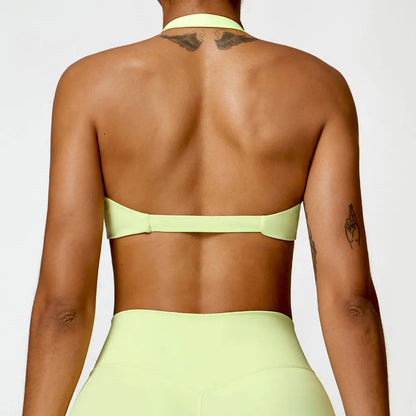 SculptFit Halter Sports Bra – Open Back Push-Up Gym Top