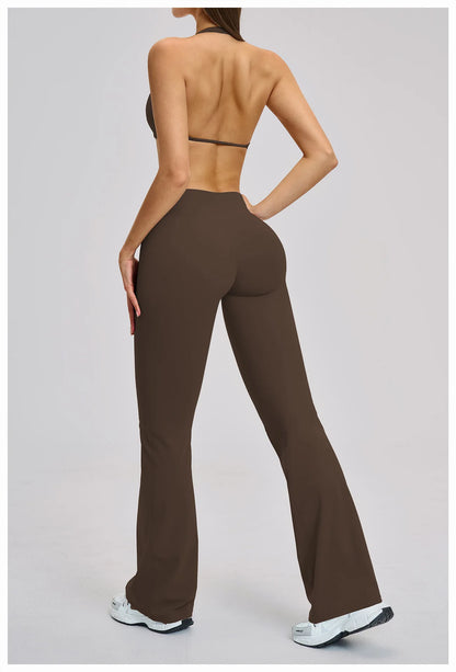 Women’s Flare Leggings Set with Hollow Back Sports Bra | Gym & Yoga