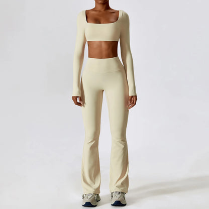 Women’s Seamless Activewear Set – Long Sleeve Crop Top & Sculpting Gym Leggings (2PCS)