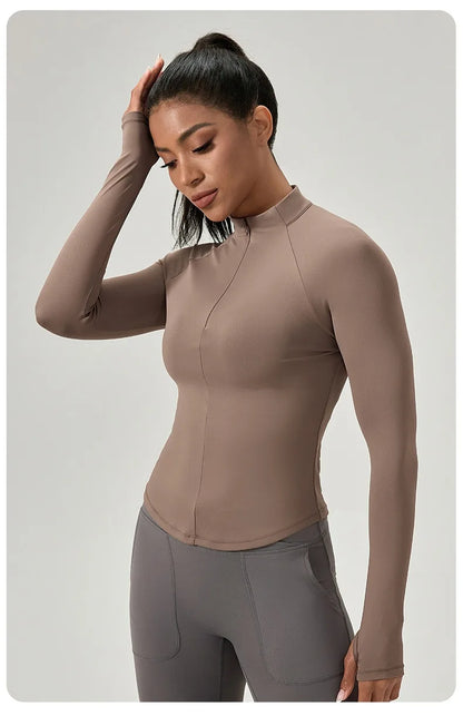Women's Half-Zip Performance Top – Sculpt Fit Long Sleeve Activewear