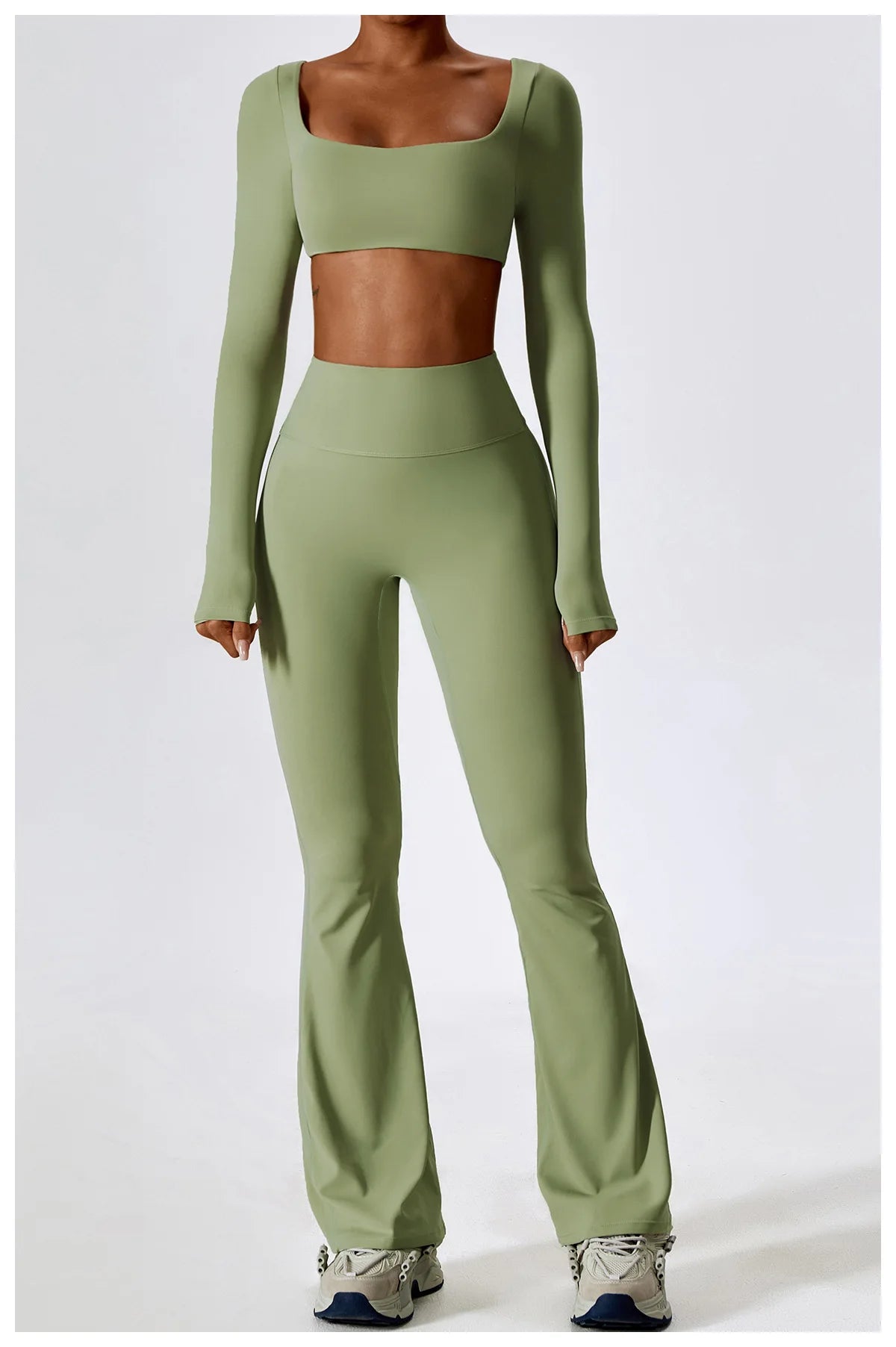 Women’s Seamless Activewear Set – Long Sleeve Crop Top & Sculpting Gym Leggings (2PCS)