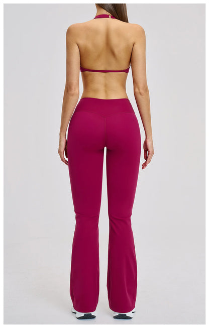 Women’s Flare Leggings Set with Hollow Back Sports Bra | Gym & Yoga