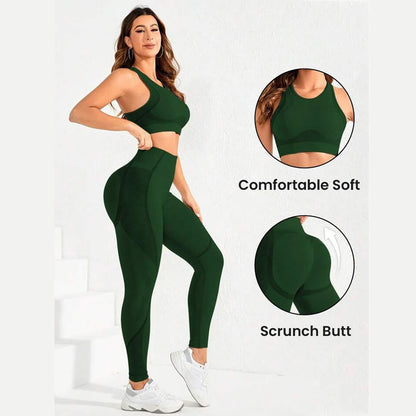 2-piece suit, women's yoga suit, beautiful back high waist trousers combination, seamless super elastic ideal gym clothing