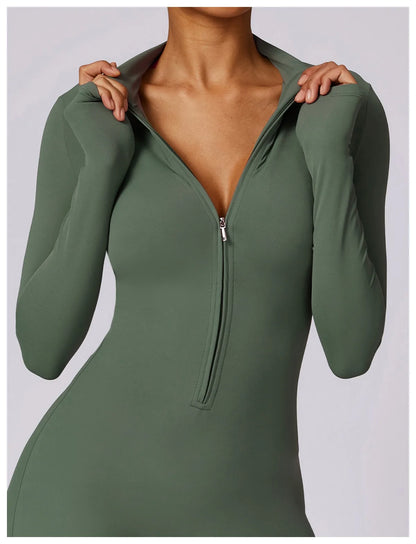 Warm Plush One-Piece Fitness Jumpsuit for Women | Long Sleeve Gym Wear