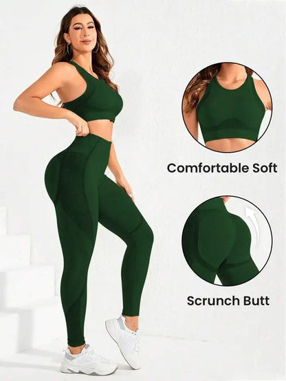 2-piece suit, women's yoga suit, beautiful back high waist trousers combination, seamless super elastic ideal gym clothing