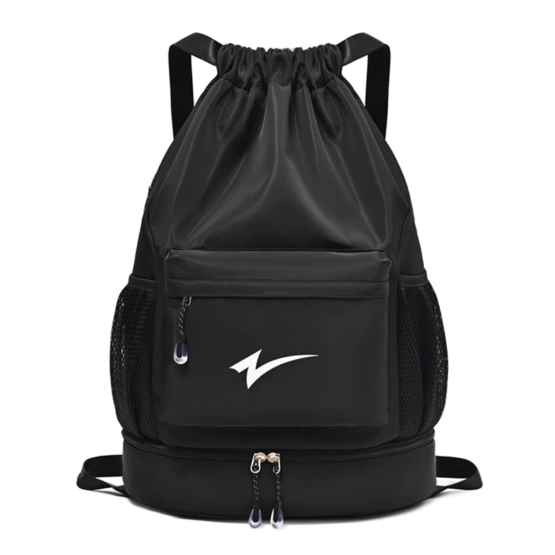 Lightweight Drawstring Gym Backpack with Shoe Compartment & Multi Pockets