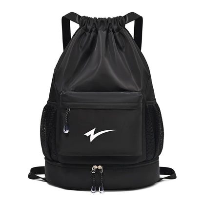Lightweight Drawstring Gym Backpack with Shoe Compartment & Multi Pockets