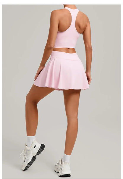Women’s Tennis Skirt Set – High Waist Activewear with Pockets