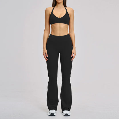 Women’s Flare Leggings Set with Hollow Back Sports Bra | Gym & Yoga