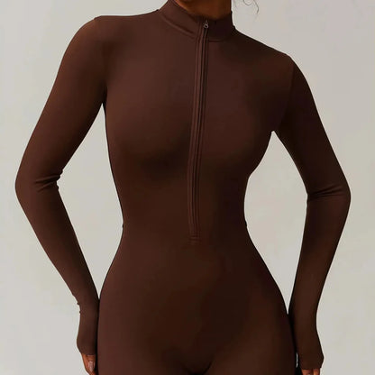 Warm Plush One-Piece Fitness Jumpsuit for Women | Long Sleeve Gym Wear