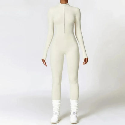 Warm Plush One-Piece Fitness Jumpsuit for Women | Long Sleeve Gym Wear
