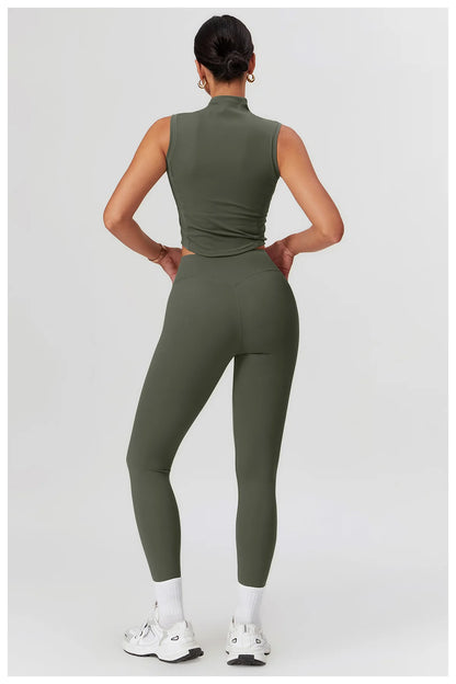 Seamless Women’s Yoga Set – Short Sleeve Top & Sculpting High-Waist Leggings Activewear