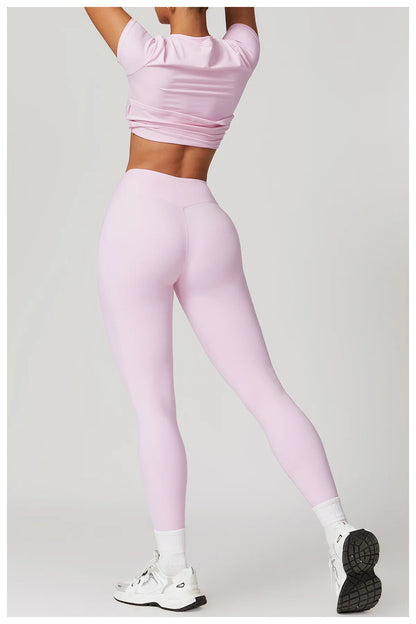 Seamless Women’s Yoga Set – Short Sleeve Top & Sculpting High-Waist Leggings Activewear