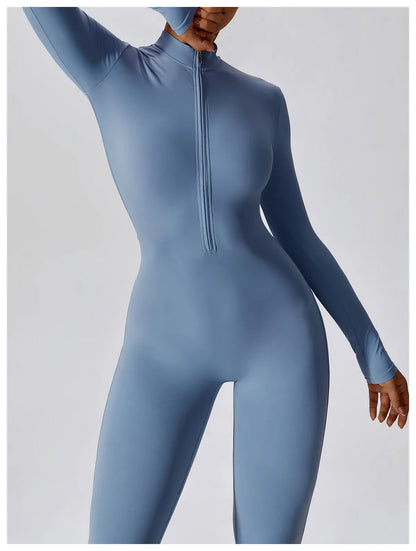 Warm Plush One-Piece Fitness Jumpsuit for Women | Long Sleeve Gym Wear