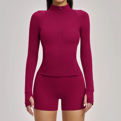 Women’s Zip-Up Performance Jacket – Long Sleeve Quick-Dry Gym & Yoga Activewear