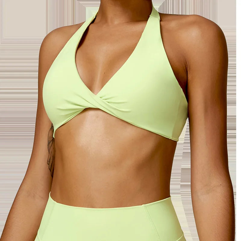 SculptFit Halter Sports Bra – Open Back Push-Up Gym Top