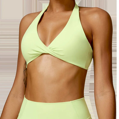 SculptFit Halter Sports Bra – Open Back Push-Up Gym Top