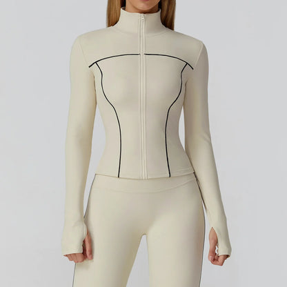 Women’s Quick-Dry Fitness Jacket – Zip-Up Long Sleeve Gym & Running Top with Thumb Holes