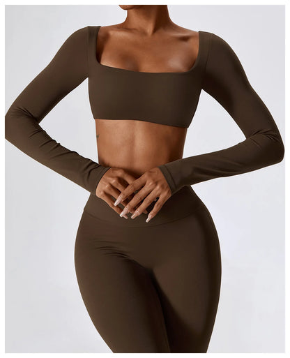 Women’s Seamless Activewear Set – Long Sleeve Crop Top & Sculpting Gym Leggings (2PCS)