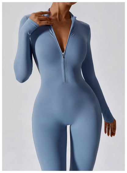 Warm Plush One-Piece Fitness Jumpsuit for Women | Long Sleeve Gym Wear