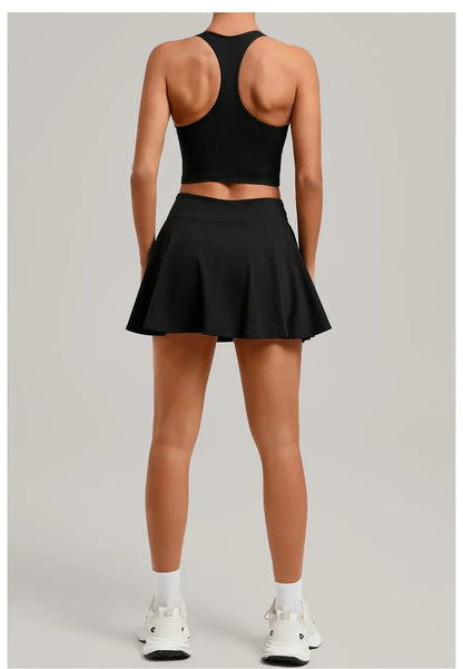 Women’s Tennis Skirt Set – High Waist Activewear with Pockets