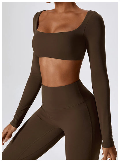 Women’s Seamless Activewear Set – Long Sleeve Crop Top & Sculpting Gym Leggings (2PCS)