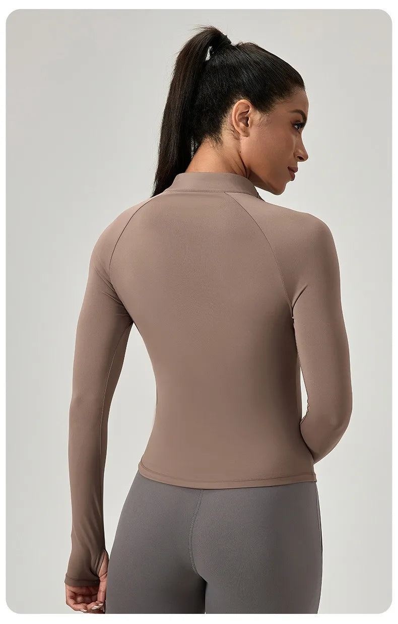 Women's Half-Zip Performance Top – Sculpt Fit Long Sleeve Activewear