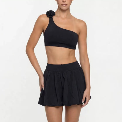 SculptFit One-Shoulder Sports Bra with 3D Floral Detail