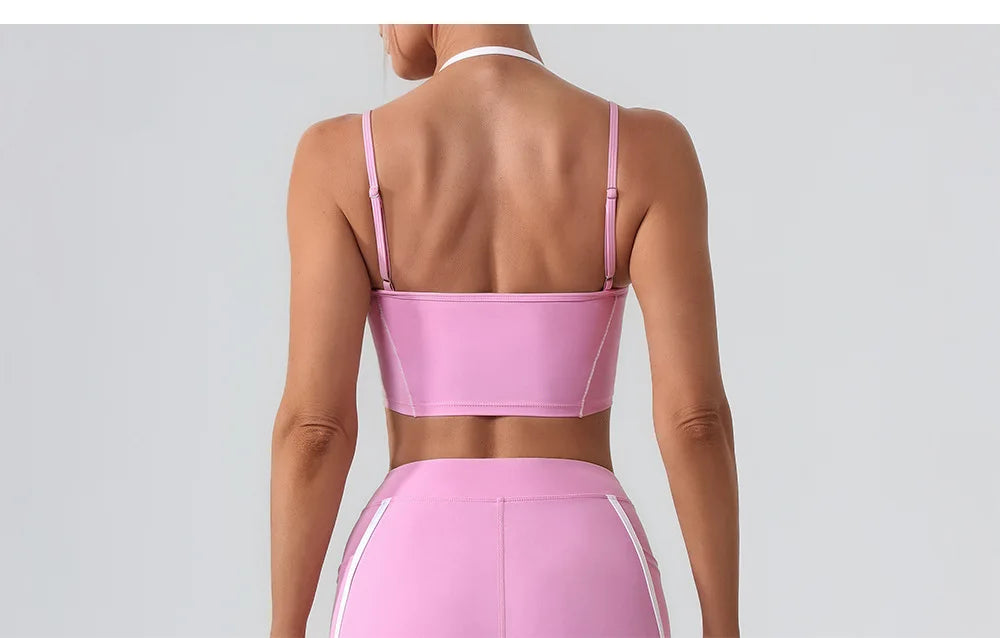 Women’s Halter Neck Fitness Tank Top – Adjustable Strap Running Sports Bra