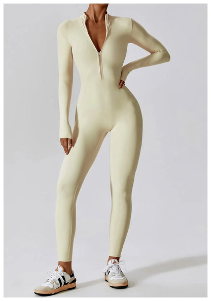 Warm Plush One-Piece Fitness Jumpsuit for Women | Long Sleeve Gym Wear