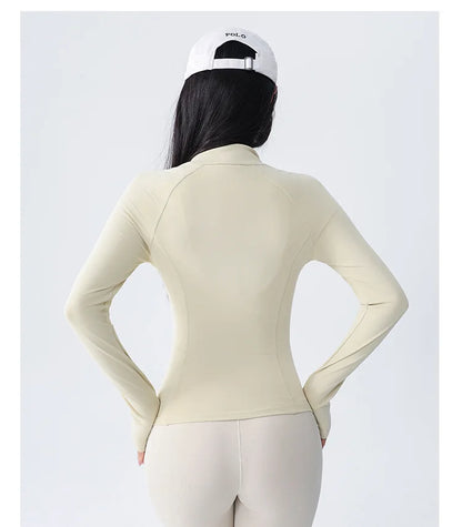 Women’s UV-Protect Slim Fit Zip Jacket – Stand Collar Long Sleeve Activewear for Gym & Running