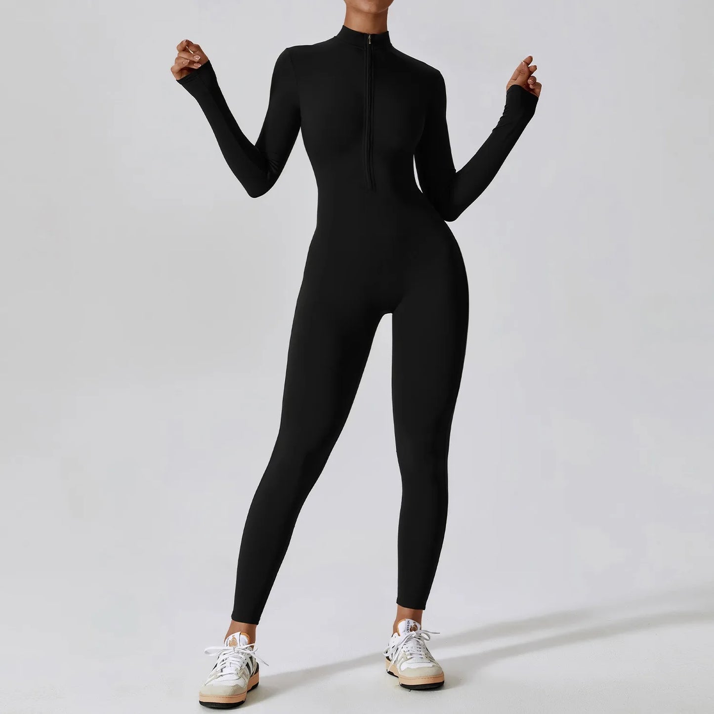 Warm Plush One-Piece Fitness Jumpsuit for Women | Long Sleeve Gym Wear