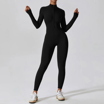 Warm Plush One-Piece Fitness Jumpsuit for Women | Long Sleeve Gym Wear