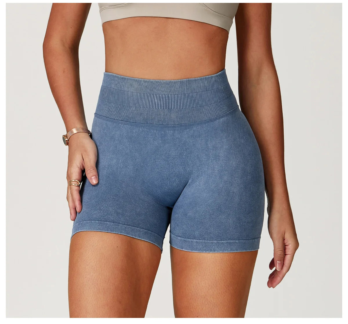 Women’s High Waist Sand Washed Gym Shorts – Sculpt & Lift Fit