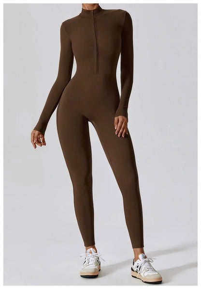 Warm Plush One-Piece Fitness Jumpsuit for Women | Long Sleeve Gym Wear