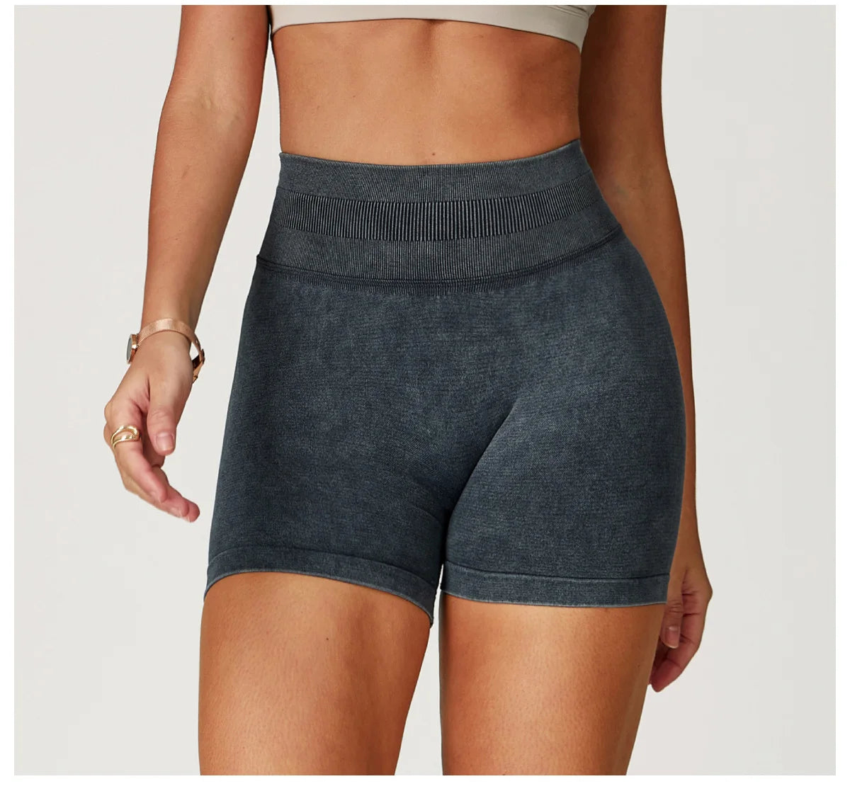 Women’s High Waist Sand Washed Gym Shorts – Sculpt & Lift Fit