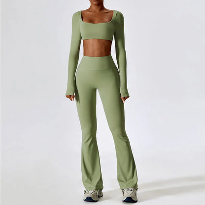 Women’s Seamless Activewear Set – Long Sleeve Crop Top & Sculpting Gym Leggings (2PCS)
