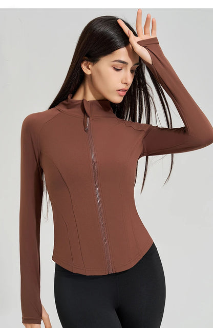 Women’s Slim Fit Running Jacket – Breathable Long Sleeve Gym & Workout Top