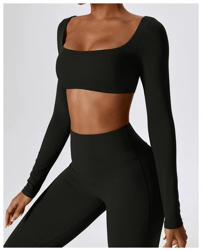 Women’s Seamless Activewear Set – Long Sleeve Crop Top & Sculpting Gym Leggings (2PCS)