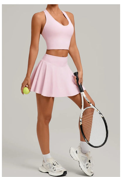 Women’s Tennis Skirt Set – High Waist Activewear with Pockets