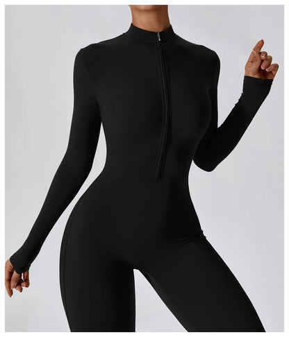 Warm Plush One-Piece Fitness Jumpsuit for Women | Long Sleeve Gym Wear
