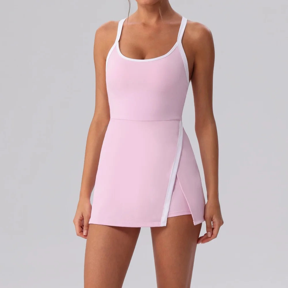 Women’s Golf & Tennis Sports Dress – Slim Fit Anti-Exposure Workout Dress with Open Back