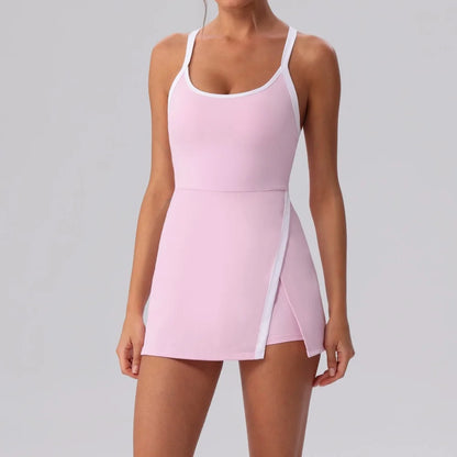 Women’s Golf & Tennis Sports Dress – Slim Fit Anti-Exposure Workout Dress with Open Back