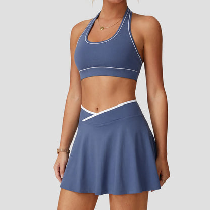 2-Piece Women’s Activewear Set – Halter Sports Bra & Tennis Skirt | Gym, Golf & Yoga Outfit