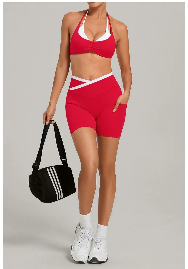 Women’s Seamless Yoga Set – Slim Fit Sports Bra & High-Waist Sculpt Shorts