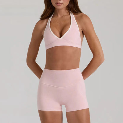 Women’s High Elastic Activewear Set – Seamless Sports Bra & Biker Shorts
