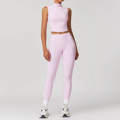Seamless Women’s Yoga Set – Short Sleeve Top & Sculpting High-Waist Leggings Activewear